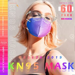 KN95 Face Masks, 60 Pack Individually Wrapped KN95 Masks, 5 layer Colorful Face Mask for Adults Women Men