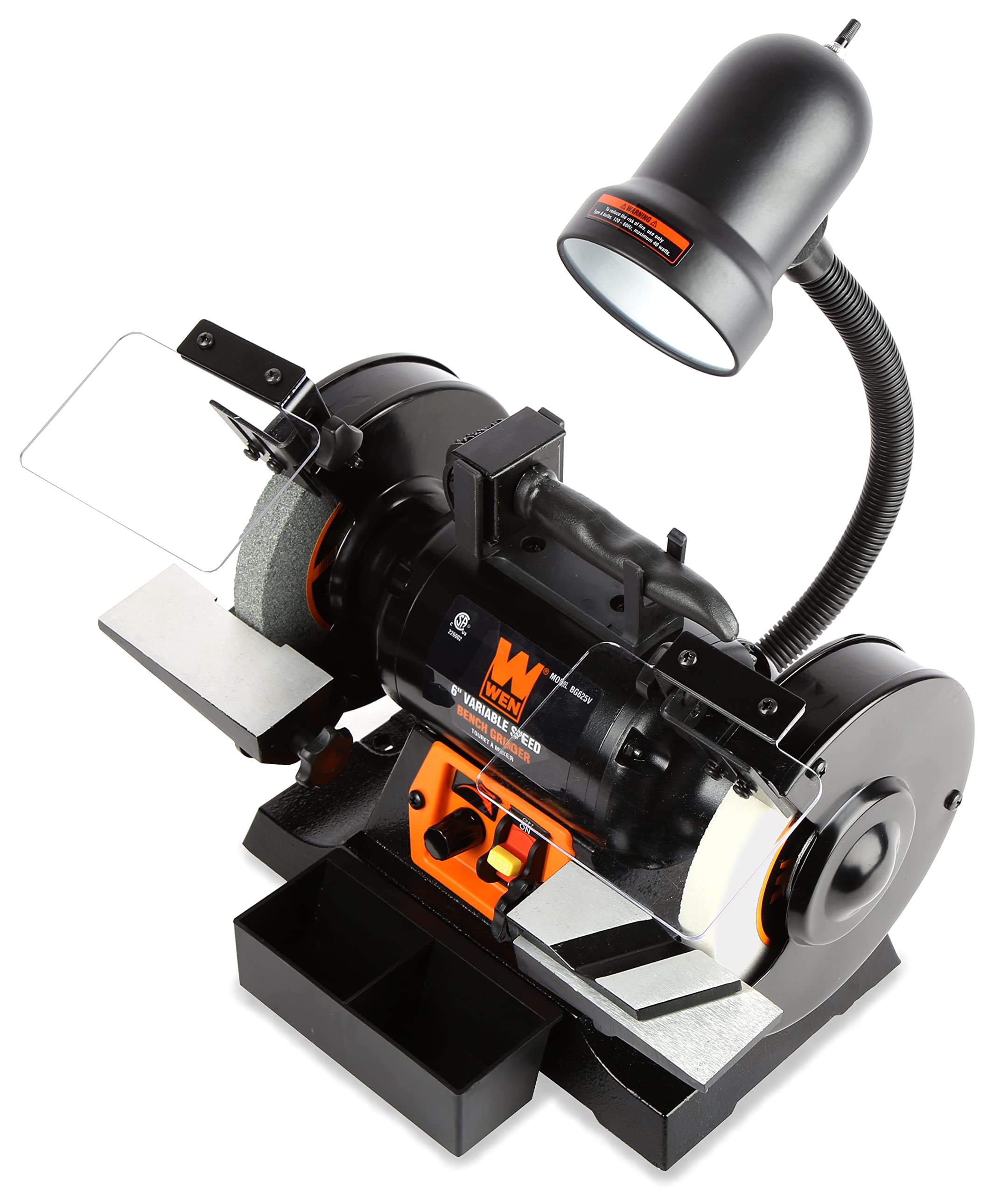 WEN BG625V 2.5-Amp 6-Inch Variable Speed Bench Grinder with Flexible Work Light , Black