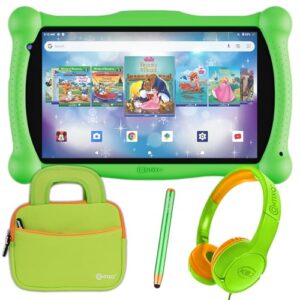 contixo 7 inch kids learning tablet, bluetooth kids wireless headphone and tablet bag bundle with with teacher approved apps and parent control - green set