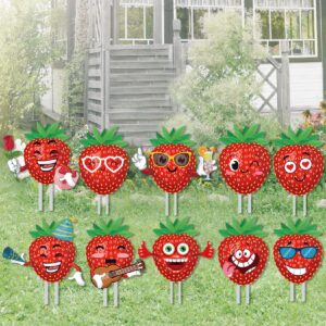 large size strawberry party decorations - fruit themed party yard signs - 10pcs strawberry decor for garden/patio/lawn/festive atmosphere/birthday themed party.