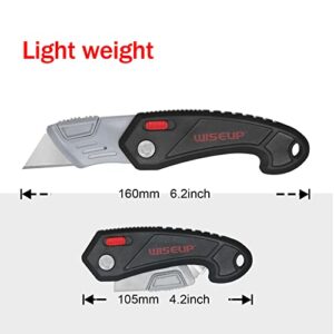 WISEUP lightweight razor blades utility knife,2 pack folding small and safety box cutter quick-change with 10pcs blades refills for boxes cartons,office,DIY,camping