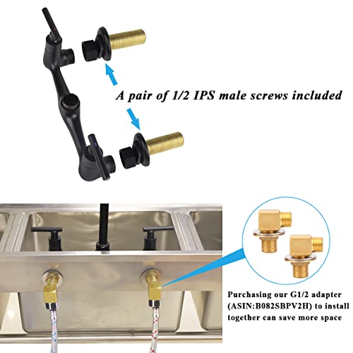 RWUSNX Matte Black 8 Inch Center Wall Mount Faucet with 6" Gooseneck Swivel Spout, 2-Handle Commercial Kitchen Sink Faucet for Home Restaurant Kitchens (Chrome Finish)