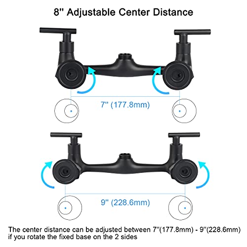 RWUSNX Matte Black 8 Inch Center Wall Mount Faucet with 6" Gooseneck Swivel Spout, 2-Handle Commercial Kitchen Sink Faucet for Home Restaurant Kitchens (Chrome Finish)