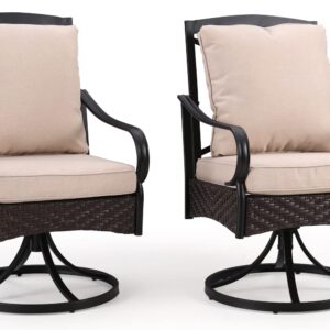 MFSTUDIO Patio Dining Chairs Set of 2,Outdoor Metal Swivel Chairs with Removable Cushions,Patio Rattan Wicker Decoration Chairs for Backyard,Balcony,Porch,Garden