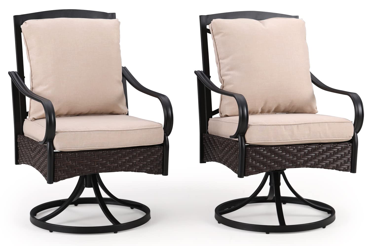 MFSTUDIO Patio Dining Chairs Set of 2,Outdoor Metal Swivel Chairs with Removable Cushions,Patio Rattan Wicker Decoration Chairs for Backyard,Balcony,Porch,Garden