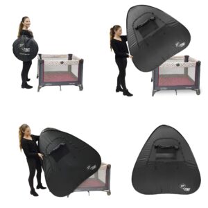 EasyGo Product ZZZ PlayPen Sleeping Canopy Cover Instant Tent – Great at Home and Travelling - Compatible with Pack n Play, Baby Bjorn & Lotus Travel Crib & Other Portable and Patented - Black