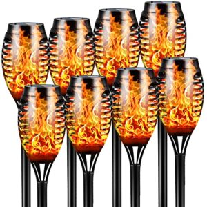 otdair solar torch lights with flickering flame, 12led tiki torch solar lights outdoor, ip65 waterproof mini solar torch light auto on/off for garden, patio, yard, pathway, 8 packs