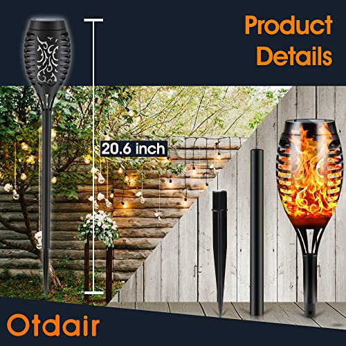 Otdair Solar Torch Lights with Flickering Flame, 12LED Tiki Torch Solar Lights Outdoor, IP65 Waterproof Mini Solar Torch Light Auto On/Off for Garden, Patio, Yard, Pathway, 8 Packs