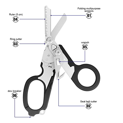 BAOLIN 6-In-1 Raptor Emergency Response Shears With Tape Cutter And Glass Breaker, Black, With Utility Holster (2)