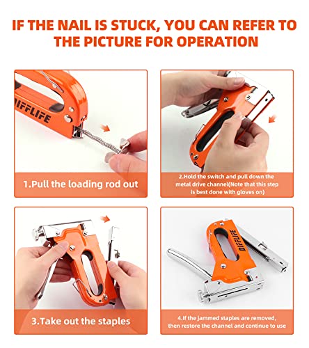 DIFFLIFE Staple Gun Heavy Duty, YEAHOME 4-in-1 Stapler Gun with 2400 Staples, Manual Brad Nailer Power Adjustment Stapler Gun for Wood, Crafts, Carpentry, Decoration DIY