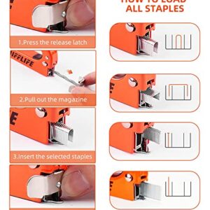 DIFFLIFE Staple Gun Heavy Duty, YEAHOME 4-in-1 Stapler Gun with 2400 Staples, Manual Brad Nailer Power Adjustment Stapler Gun for Wood, Crafts, Carpentry, Decoration DIY