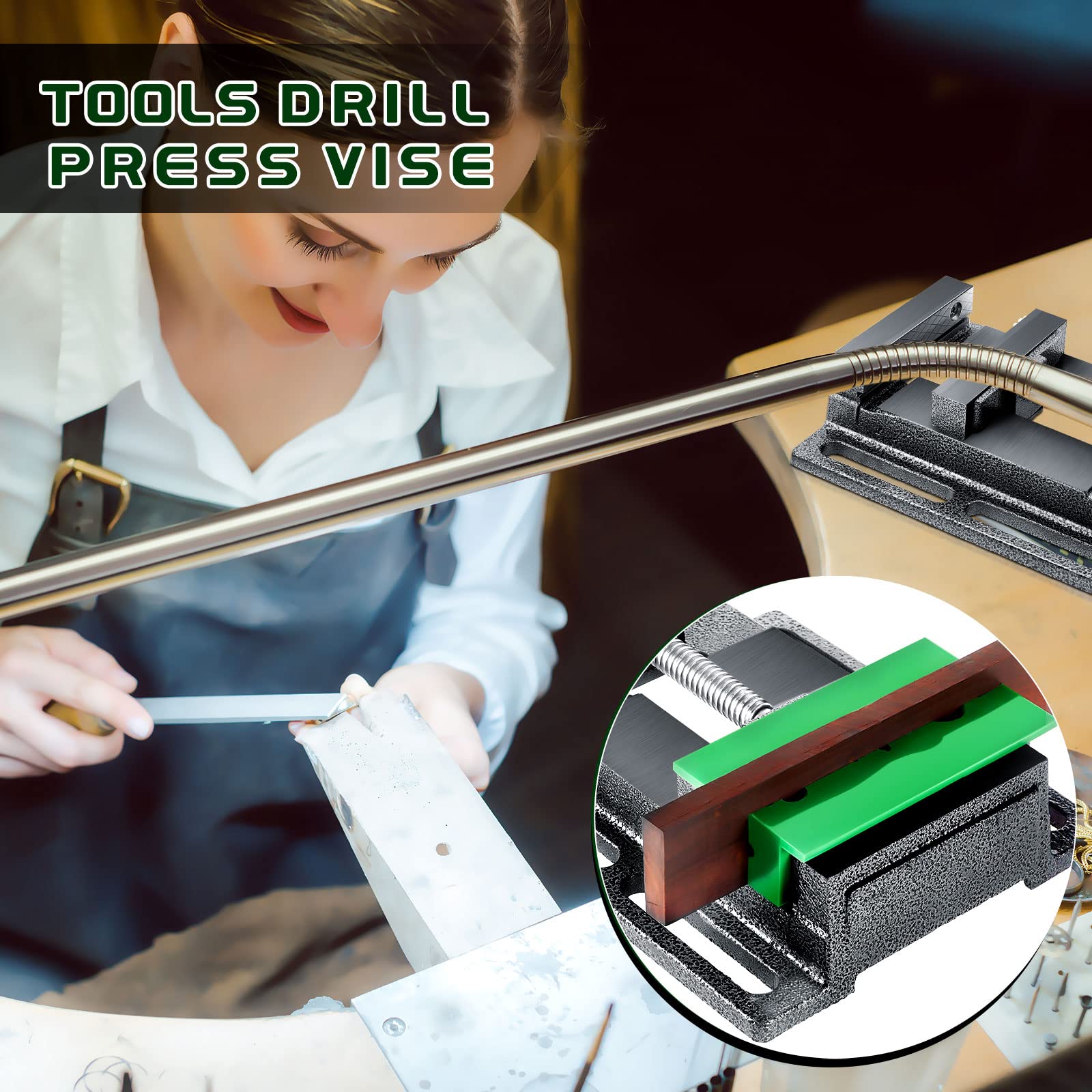 Tools Drill Press Vise Metal Drill Press Vice Workbench Drill Vise Clamp with 2 Pieces Magnetic Vise Pads Multi Grooved Pads Set for Daily Working Supply (4 Inch)