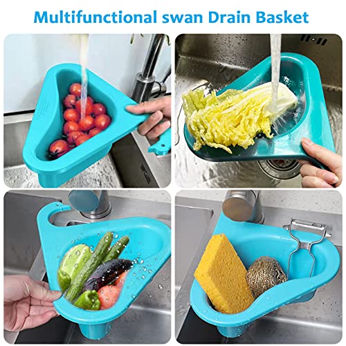 quirzx 2 Pack Swan Drain Basket for Kitchen Sink, Triangle Corner Kitchen Sink Drain Basket, Leftovers Food Catcher Basket (Blue)