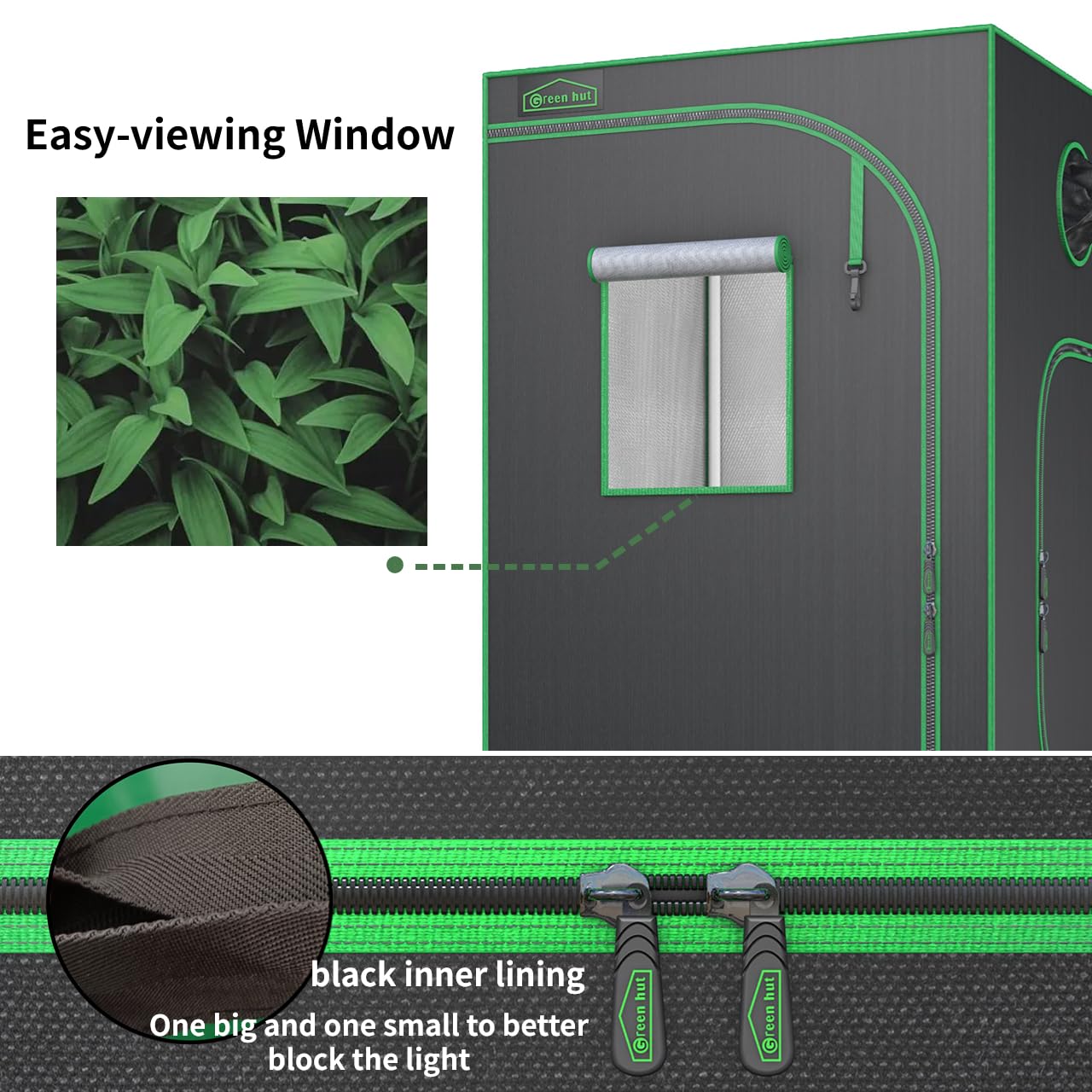 Green Hut Grow Tent 32"x32"x63", High Reflective Mylar Dark Room with Observation Window, Removable Floor Tray and Tool Bag for Indoor Plant Growing 3'X3'