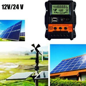 [2023 Upgraded] 20A Non-MPPT Solar Charge Controller, Black Solar Panel Battery Intelligent Regulator with Dual USB Port 12V/24V PWM Auto Paremeter Adjustable LCD Display (20a)