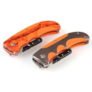 Utility Knife Set 2PK, Olympia Tools Folding Cutter, Quick Change mechanism SK5 Blade, Aluminum and Rubber Durable Handle with Metal Belt Clip, Orange CAMO Cutter