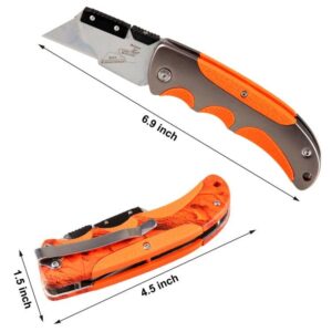 Utility Knife Set 2PK, Olympia Tools Folding Cutter, Quick Change mechanism SK5 Blade, Aluminum and Rubber Durable Handle with Metal Belt Clip, Orange CAMO Cutter