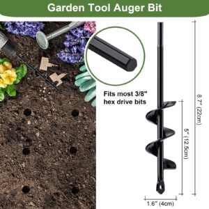 WEAVERBIRD Auger Spiral Drill Bit for Planting, 1.6"x9" Garden Plant Flower Bulb Auger for 3/8" Hex Drive Drill, Easy Bulb Auger for Post Hole Digger Flowers, Bedding Digging Plant Rapid Planter Tool