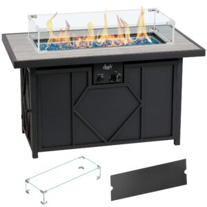 bali outdoors propane fire pit table, 42 inch 60,000 btu gas firepit table with glass wind guard, rectangular fire pit outdoor gas