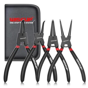 wiseup snap ring pliers set heavy duty,4pcs-7 inch (tip diameter 1/20'') internal/external circlip pliers kit,straight/bent jaw pliers tips c-clip pliers for ring remover retaining