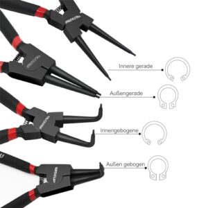 WISEUP Snap Ring Pliers Set Heavy Duty,4PCS-7 inch (Tip Diameter 1/20'') Internal/External Circlip Pliers Kit,Straight/Bent Jaw Pliers Tips C-Clip Pliers for Ring Remover Retaining