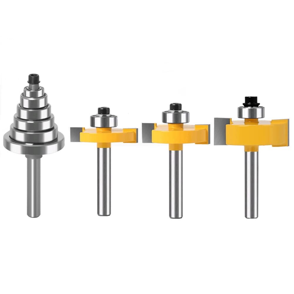 WSOOX 1/4 Inch Shank Rabbet Router Bit Set, 3 Pieces Rabbeting Router Bit with 6 Bearings Set (1/8", 1/4", 5/16", 3/8", 7/16", 1/2" Bearings) (1/4 Inch)