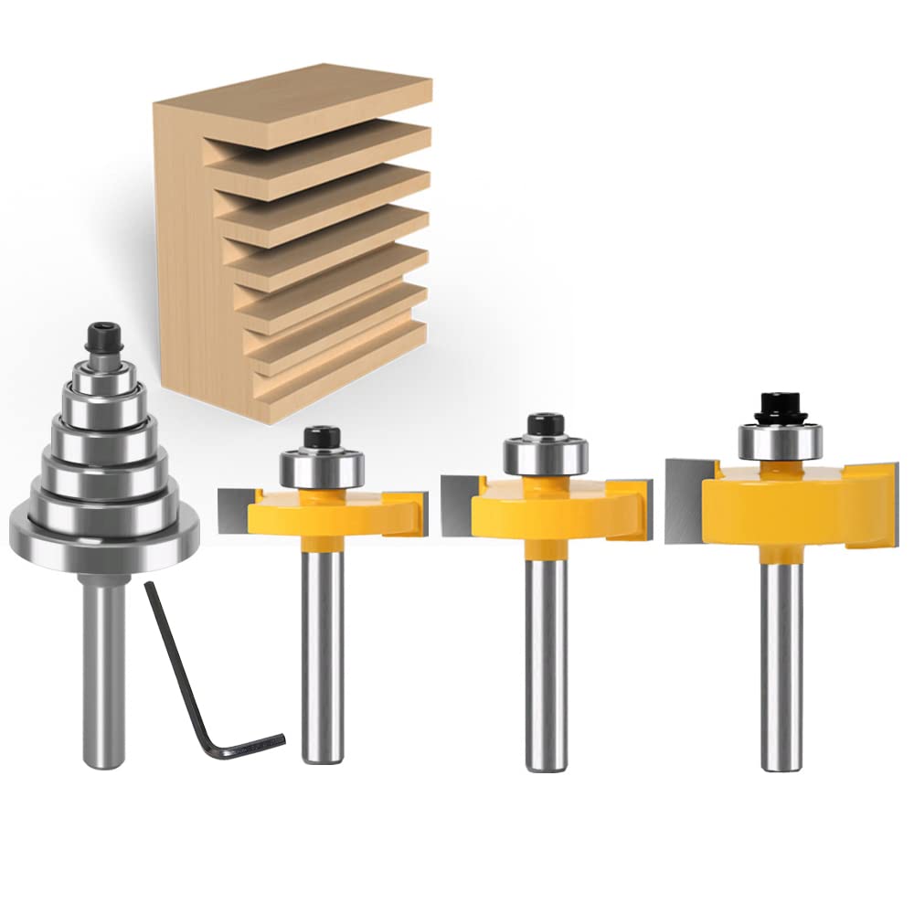 WSOOX 1/4 Inch Shank Rabbet Router Bit Set, 3 Pieces Rabbeting Router Bit with 6 Bearings Set (1/8", 1/4", 5/16", 3/8", 7/16", 1/2" Bearings) (1/4 Inch)