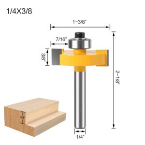 WSOOX 1/4 Inch Shank Rabbet Router Bit Set, 3 Pieces Rabbeting Router Bit with 6 Bearings Set (1/8", 1/4", 5/16", 3/8", 7/16", 1/2" Bearings) (1/4 Inch)