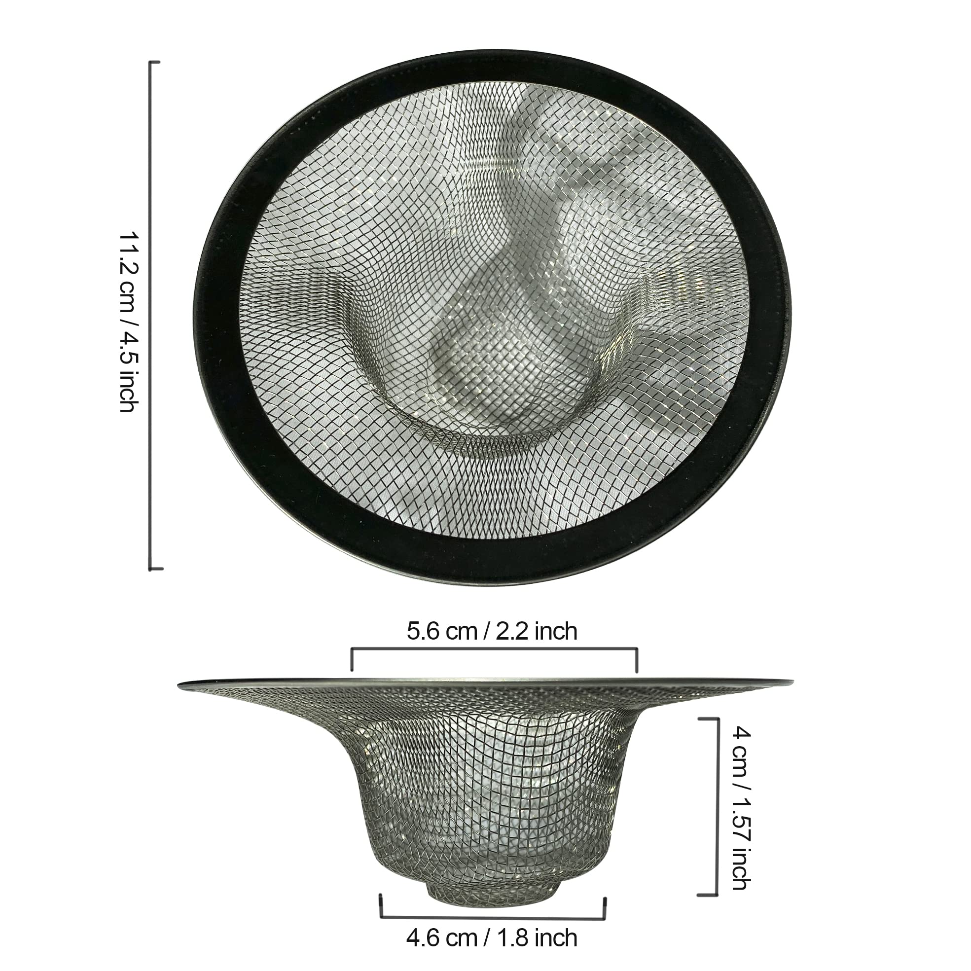 Sink Strainer 2Pcs Stainless Steel Metal Mesh Sink Drain Strainer Large Wide Brim 4.5"Diameter for Most Kitchen Sink Bathroom Bathtub Shower Room Balcony Drains