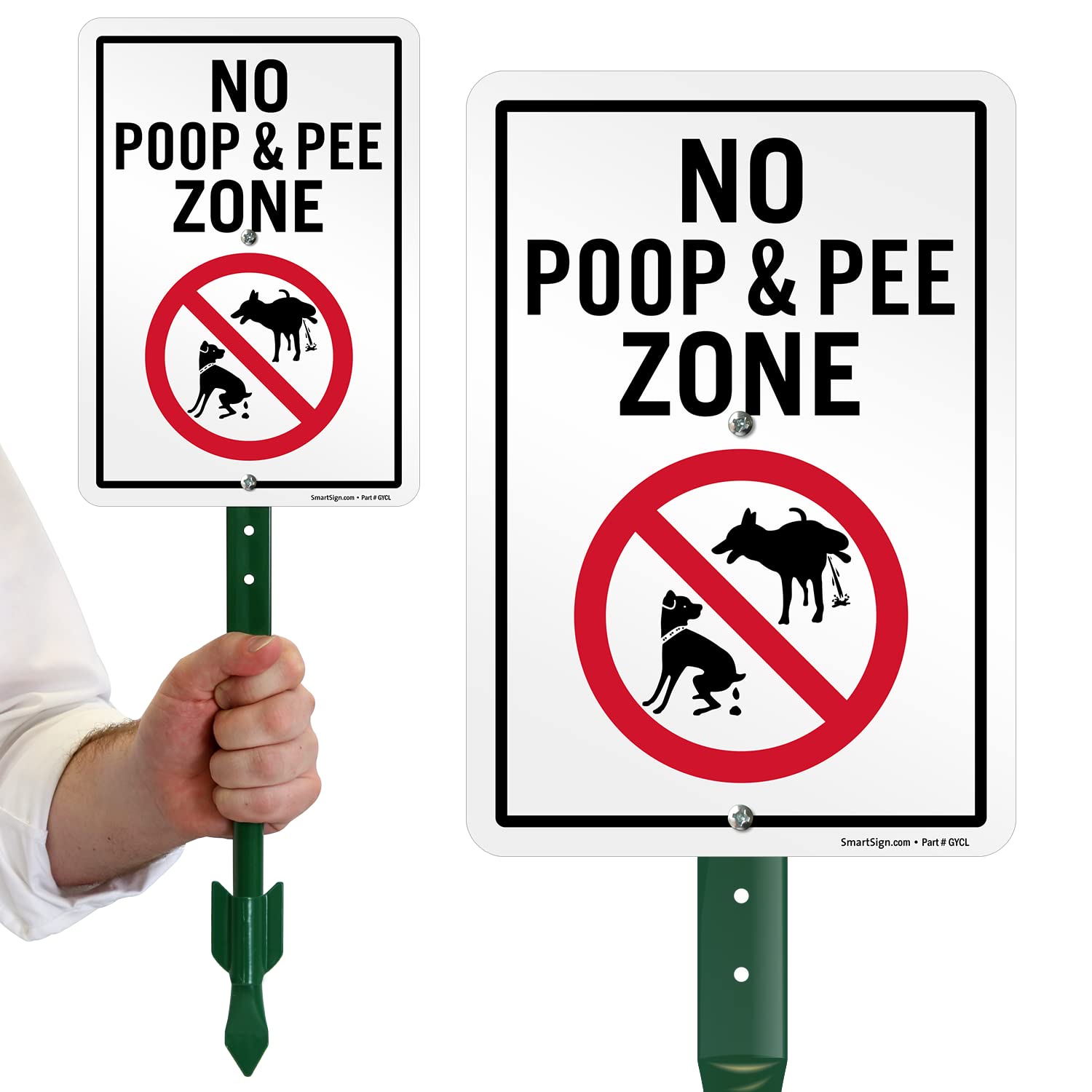 SmartSign 10 x 7 inch “No Poop And Pee Zone” LawnPuppy Yard Sign and 18 inch Stake Kit, 40 mil Laminated Rustproof Aluminum, Red, Black and White, Set of 1