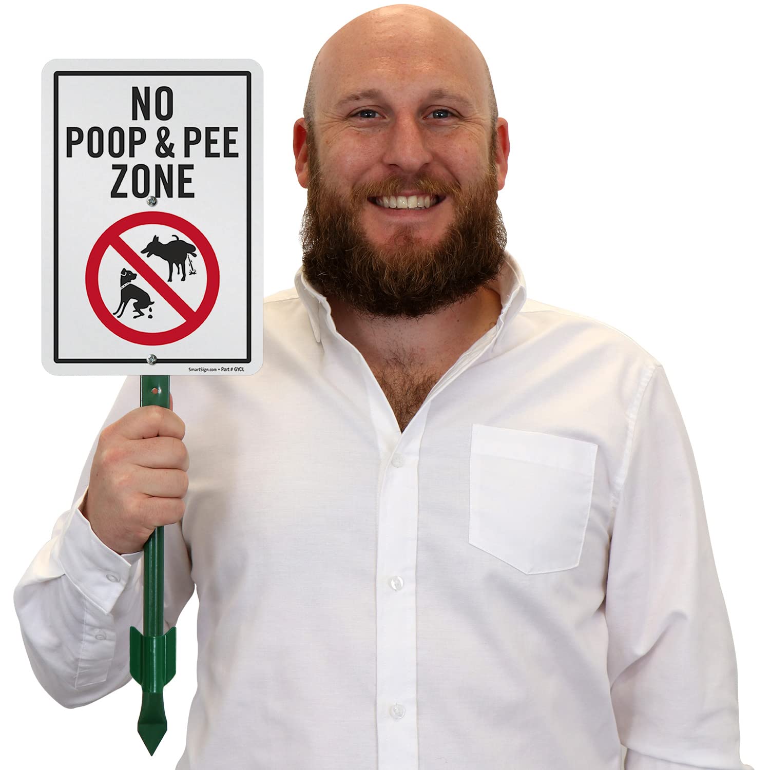 SmartSign 10 x 7 inch “No Poop And Pee Zone” LawnPuppy Yard Sign and 18 inch Stake Kit, 40 mil Laminated Rustproof Aluminum, Red, Black and White, Set of 1