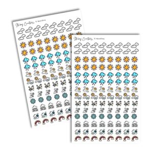 die cut weather icon planning stickers, 2 sheets, 224 total stickers, 0.5" wide, multicolor, personal planners and journals