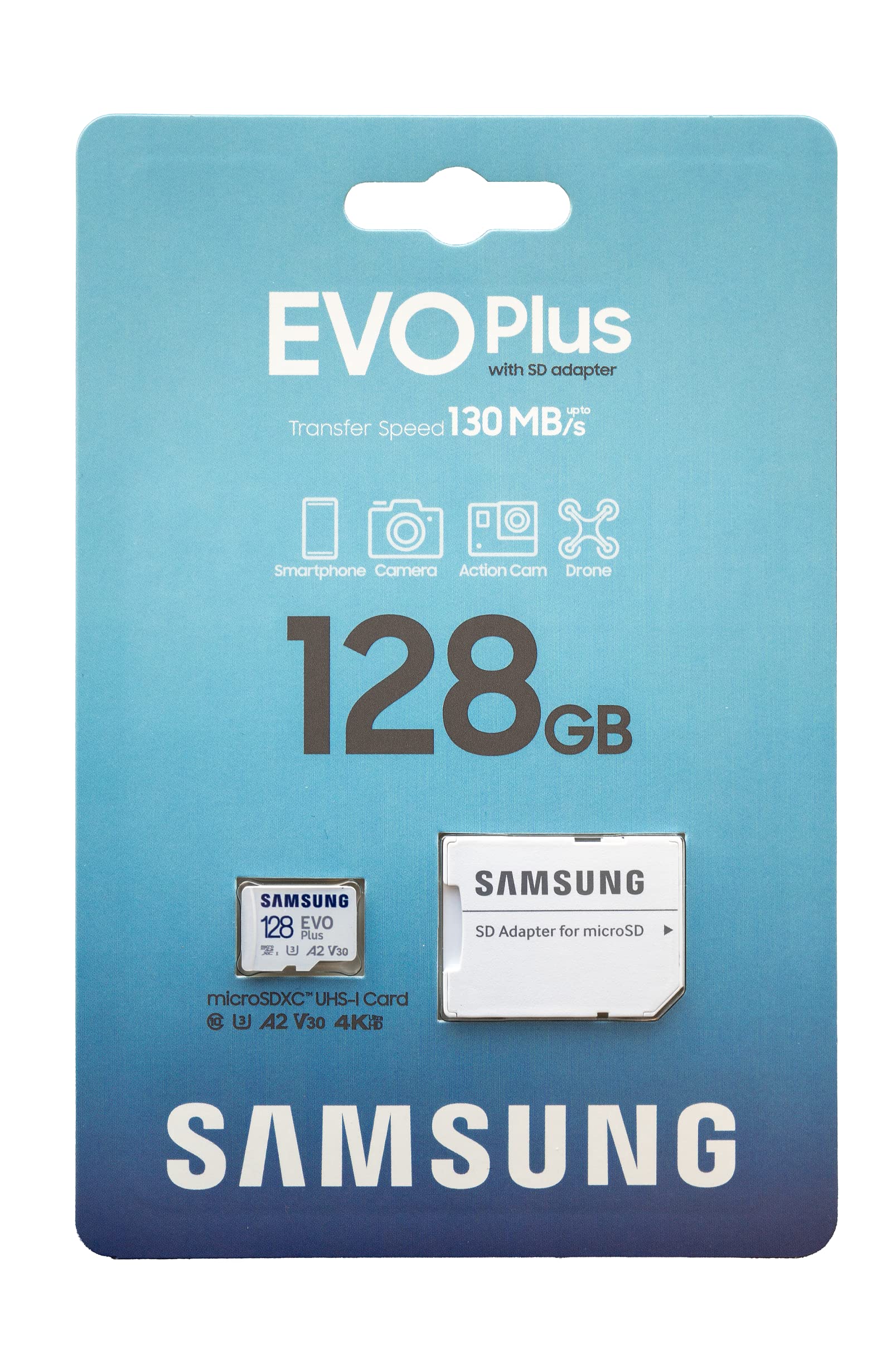 Samsung 128GB SDXC Micro EVO Plus Memory Card with Adapter Works with Samsung Phone A52s 5G, A22 5G, A13 5G (MB-MC128) Class 10 U3 A2 V30 Bundle with (1) Everything But Stromboli TF & SD Card Reader