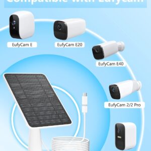 Solar Panel Compatible with Eufycam 2C/2C Pro/E40/E20/2/2 Pro/E, 5V 4W Solar Panels for Camera, Continuous Power Supply, Micro USB & Type-C Port 9.8ft Cable, IP65 Waterproof, Secure Wall Mount, 2 Pack
