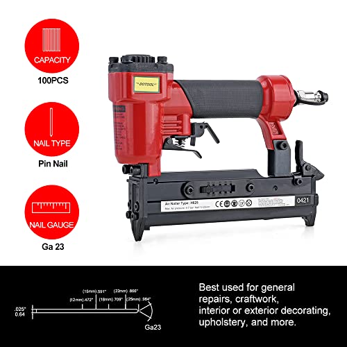 DOTOOL 23 Gauge Pin Nailer Pneumatic 100-Fastener Air-powered Nail Gun Fits 1/2'', 3/4'', 4/5'', 5/8'' and 1'' Nails