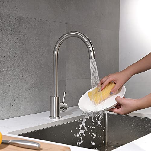 Jshozzy Modern Bar Sink Faucet Stainless Steel Bar Faucet for Kitchen Sink Single Handle Hot and Cold, Brush Nickle Prep Sink Faucet