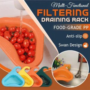 Swan Drain Basket for Kitchen Sink, 2Pcs Triangle Sink Drain Rack Kitchen Sink Strainer Basket, Multifunctional Kitchen Triangular Sink Filter, Fits Sinks (1PC, Green)