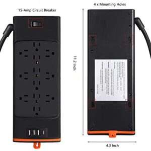 Surge Protector Power Strip, 6 Ft Extension Cord Power Strip, 12 Outlets & 4 USB (3A1C) Ports,1875W, 2700J, College, Dorm, Home, Office Essentials