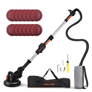 drywall sander 7.2 a, 900w engindot electric wall sander, 14 sanding discs, 6 speed 900-1800rpm, 13ft dust collection hose, telescopic handle, automatic dust removal system, led light, digital display