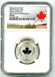 2022 no mint mark royal canadian silver medal of bravery first releases $5 ngc sp69