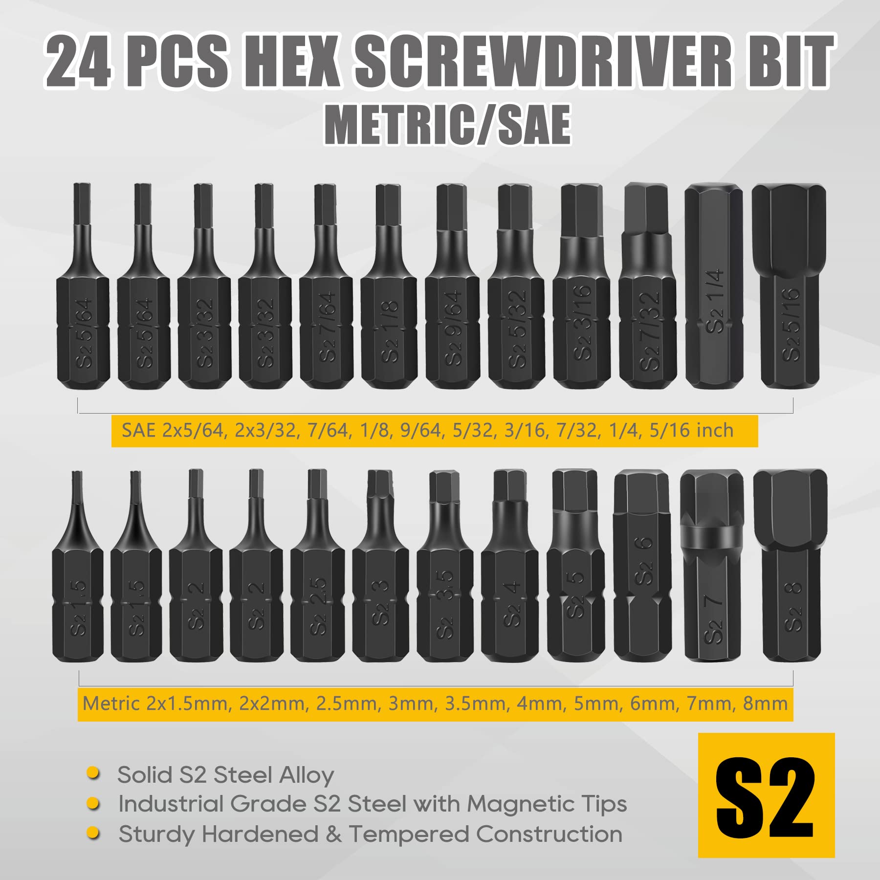 AEJ 49-Pack Screwdriver Bit Set, Hex Head Drill Bit Set, Torx Square Slotted Phillips Bit Set with 1/4" Bit Holder, 1/4 Hex Shank, S2 Steel, 1"Long