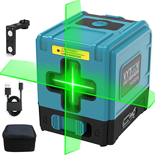 Laser Level Self Leveling VYTOOV Green Laser Level Tool 2 Cross Line Laser Level Rechargeable Horizontal & Vertical Level for Indoor & Outdoor Construction Decor Home Remodel Picture Hanging Tiling