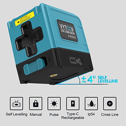 Laser Level Self Leveling VYTOOV Green Laser Level Tool 2 Cross Line Laser Level Rechargeable Horizontal & Vertical Level for Indoor & Outdoor Construction Decor Home Remodel Picture Hanging Tiling