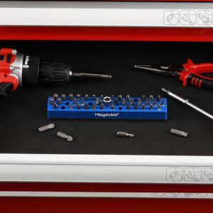 Mayouko 1/4" Magnetic Hex Bit Holder Rack Organizer, 43 Holes, 1/4-Inch Drill Bit Holder, Red, Magnetic Bit Holder with Magnet Base for Screwdriver Bits