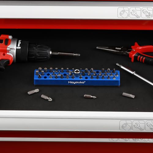 Mayouko 1/4" Magnetic Hex Bit Holder Rack Organizer, 43 Holes, 1/4-Inch Drill Bit Holder, Red, Magnetic Bit Holder with Magnet Base for Screwdriver Bits