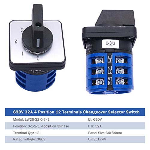 Taiss Changeover Selector Switch 32A 4 Position 12 Terminals LW26-32 0-3/3 + PV Combiner Box 4 String with 15A Rated Current Fuse Circuit Breaker Lightning Arreste and Solar Panel Cable Connectors