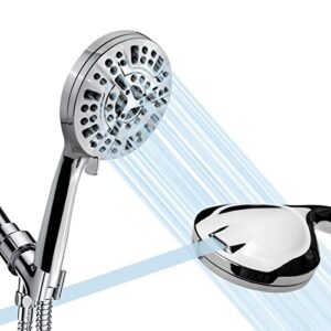 high pressure handheld shower head, 8-mode spray settings + 2 power jet modes shower heads, extra long 5ft stainless steel hose and adjustable bracket for bath showerhead (premium chrome)