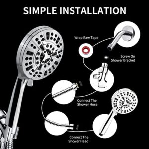 High Pressure Handheld Shower Head, 8-mode Spray Settings + 2 Power Jet Modes Shower Heads, Extra Long 5FT Stainless Steel Hose and Adjustable Bracket for Bath Showerhead (Premium Chrome)