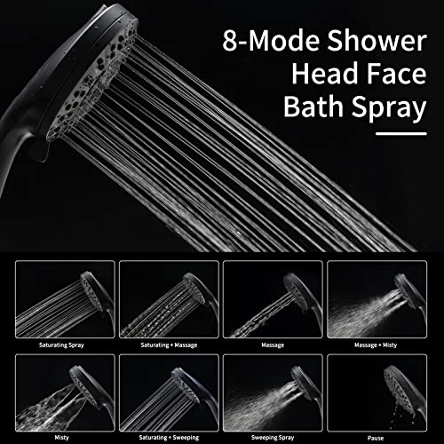 High Pressure Handheld Shower Head, 8-mode Spray Settings + 2 Power Jet Modes Shower Heads, Extra Long 5FT Stainless Steel Hose and Adjustable Bracket for Bath Showerhead (Premium Chrome)