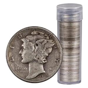 1916-1945 u.s. 90% silver mercury dime roll of 50 coins, seller average circulated condition